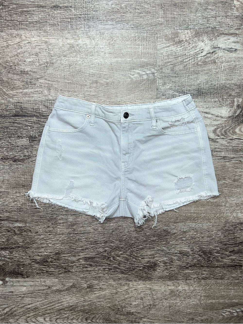 Aerie Light Gray Stretchy Denim Distressed Casual Shorts Women’s Size Medium